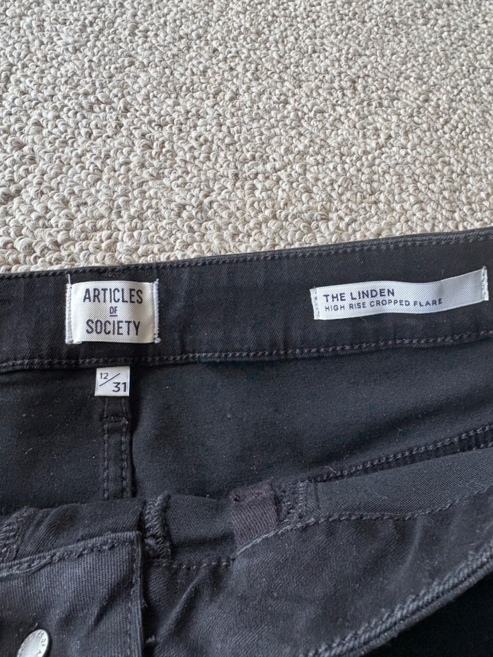 Articles of Society Linden High Rise Crop Flare Jeans Black Metallic 12 Glam - Picture 4 of 10